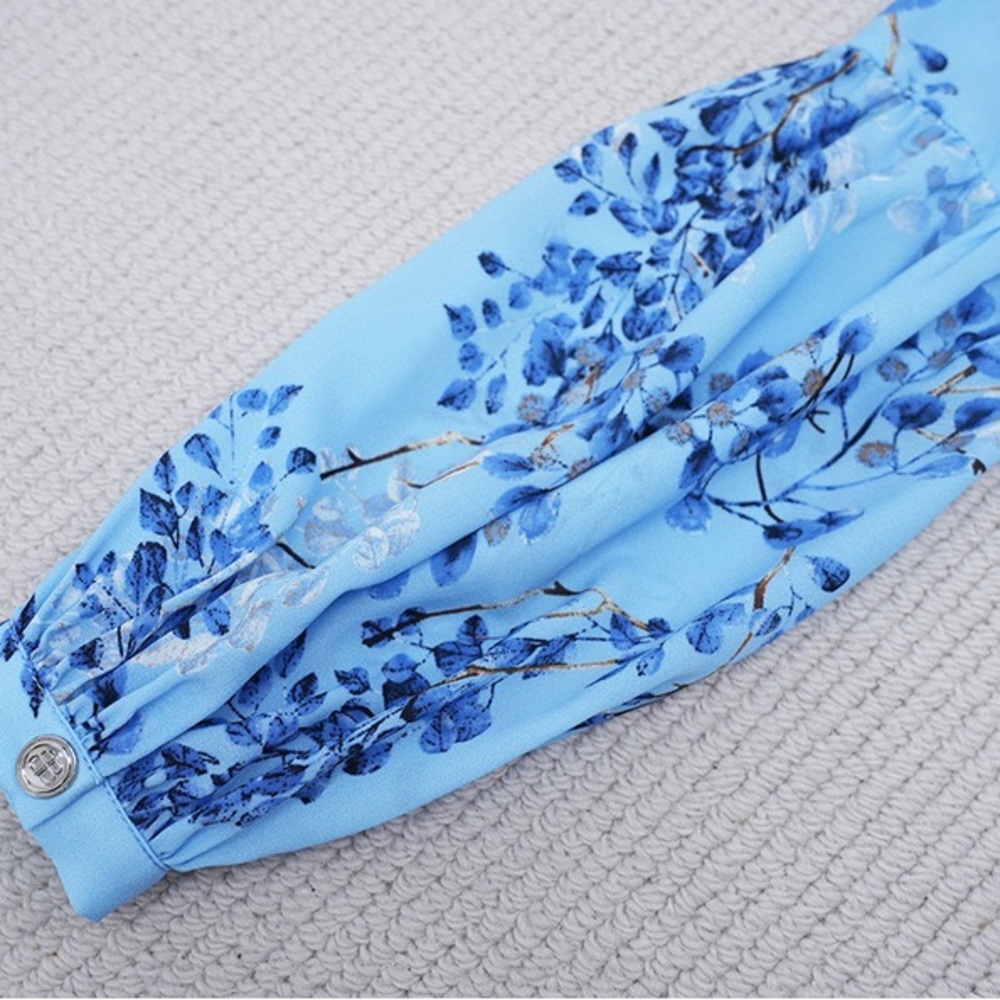 NWOT BRONX ADN BANCO BEDOUIN BLUE POPPY SHORT DRESS Floral Blue Wrap Dress - Picture 8 of 13